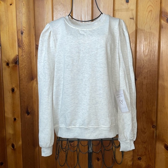 Ethereal crew neck pull over sweatshirt NWT gray puffed sleeve shoulders large - Picture 2 of 7